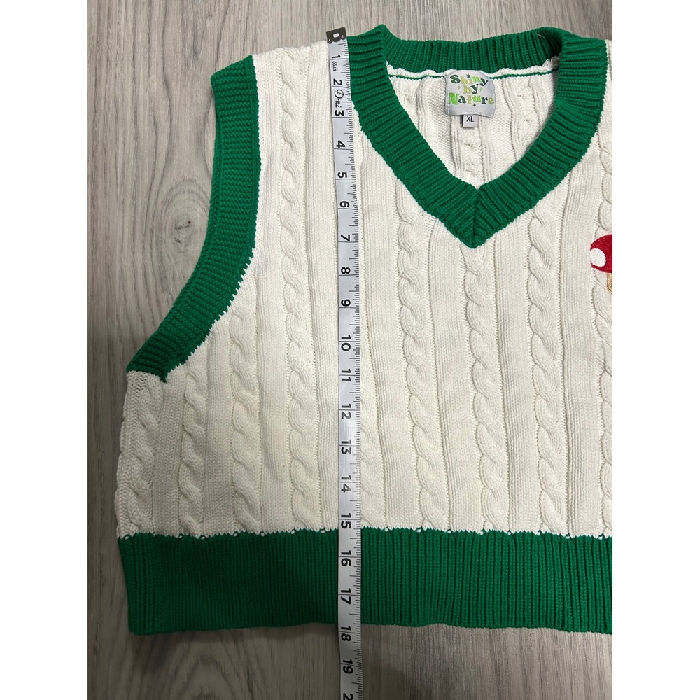 Shiny by Nature Mushroom Cable Knit Sweater Vest Cream Green XL Cotton - Picture 5 of 8